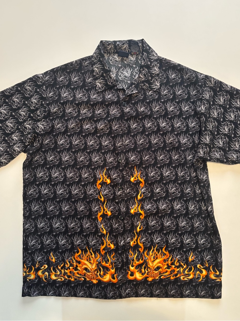Jnco Y2K style skull flame aop button down shirt (missing button)